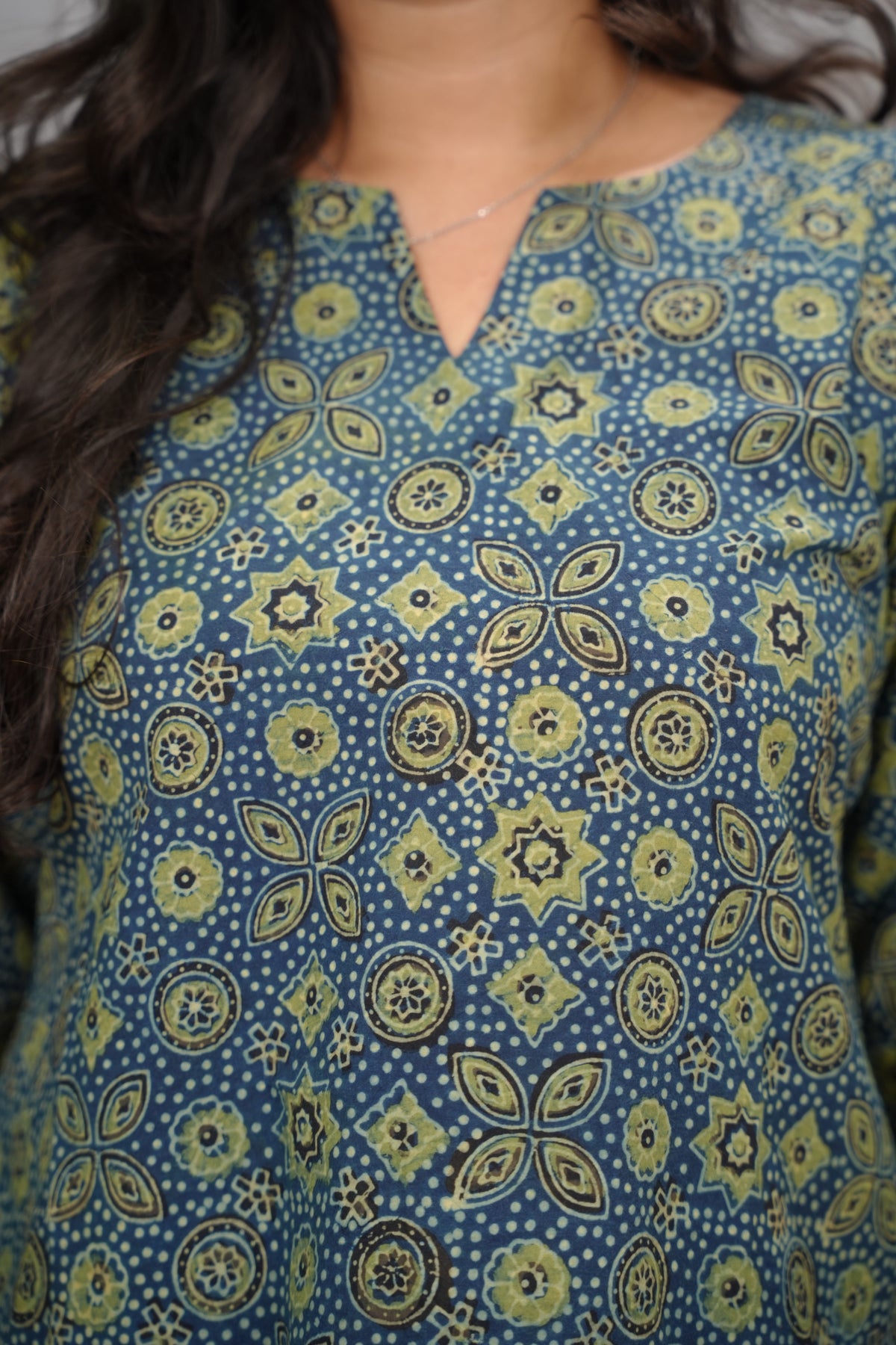 Indigo Ajrakh Hand Block Printed Short Top
