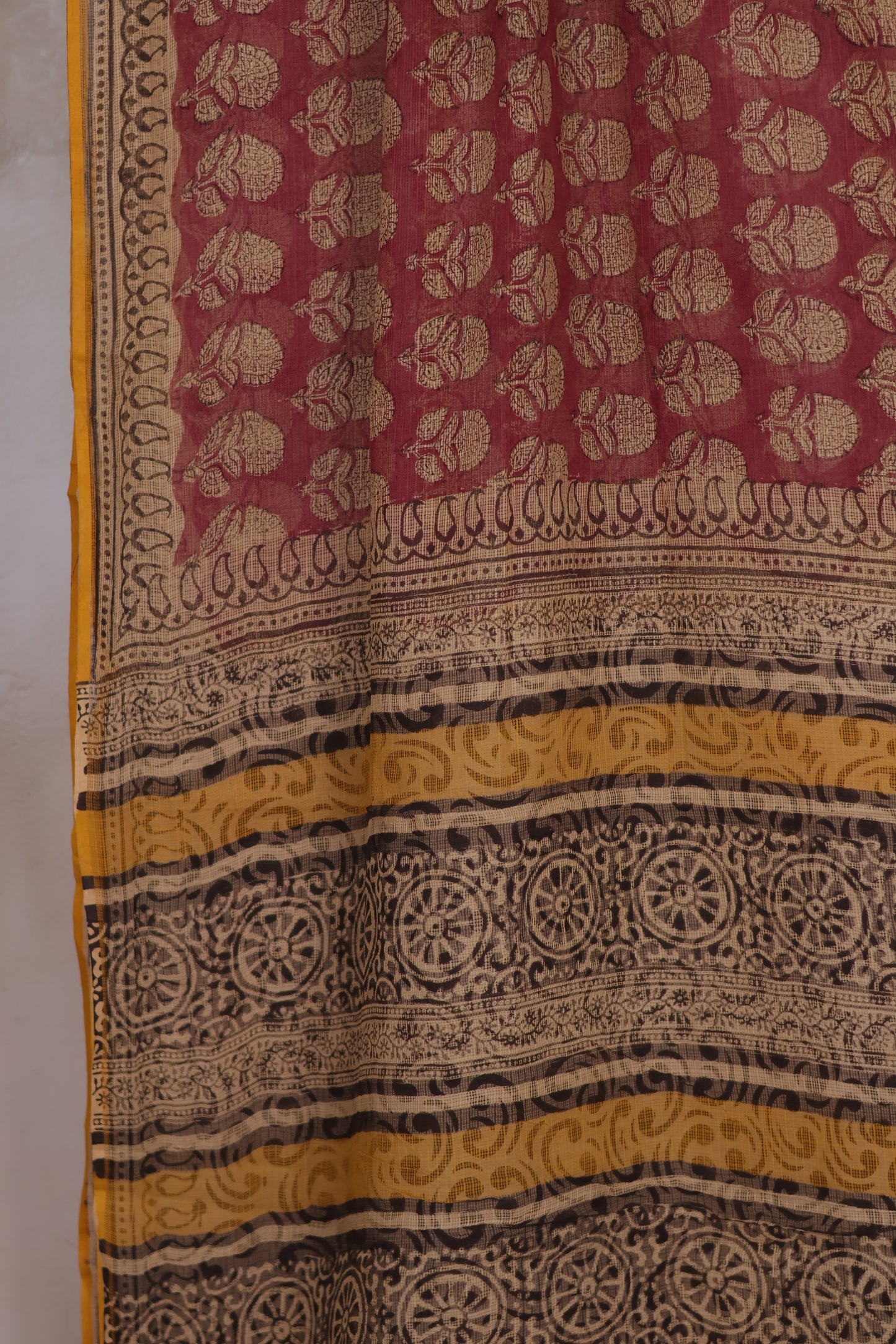 Pure Kota Doria Saree with Bagru Handblock Prints | Looms & Tassels