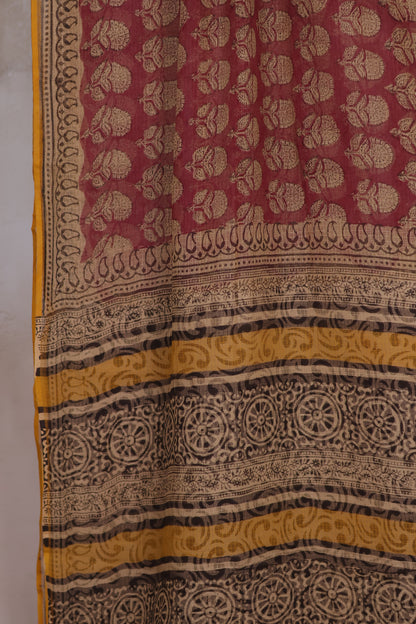 Pure Kota Doria Saree with Bagru Handblock Prints | Looms & Tassels