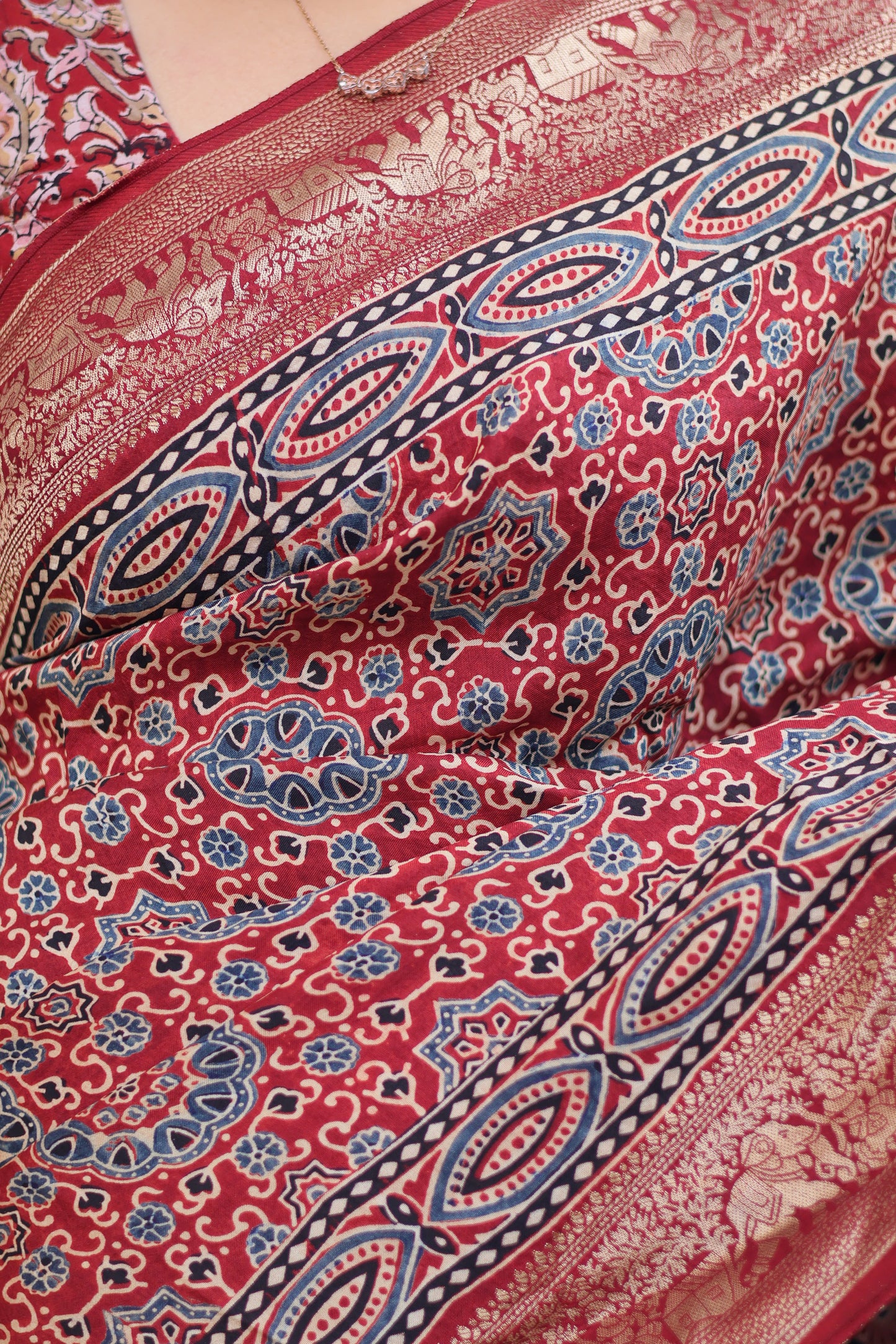 Ajrakh Dola Silk Saree