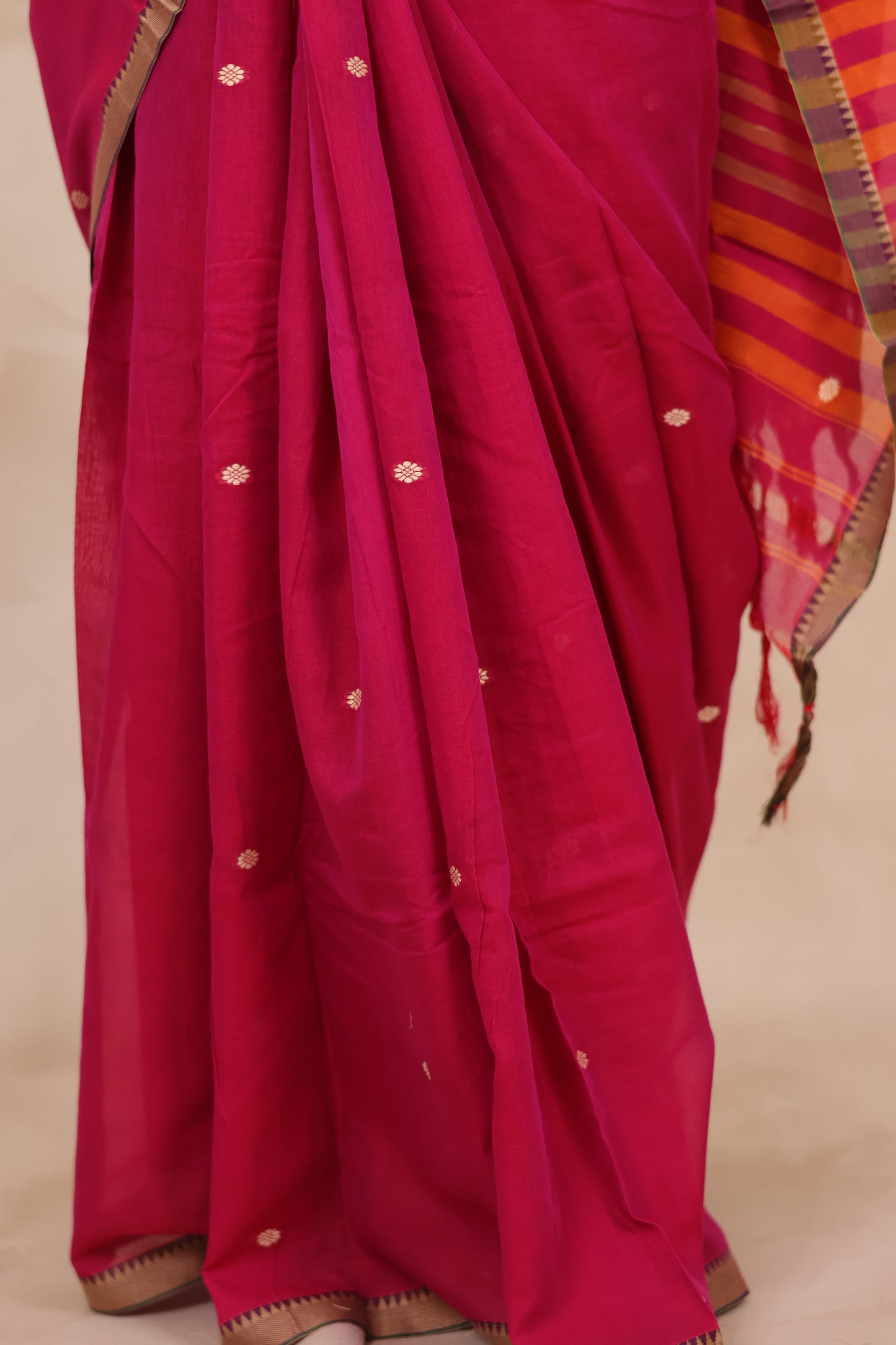 Pink Narayanpet Cotton Saree With Butta Weaving | Looms & Tassels