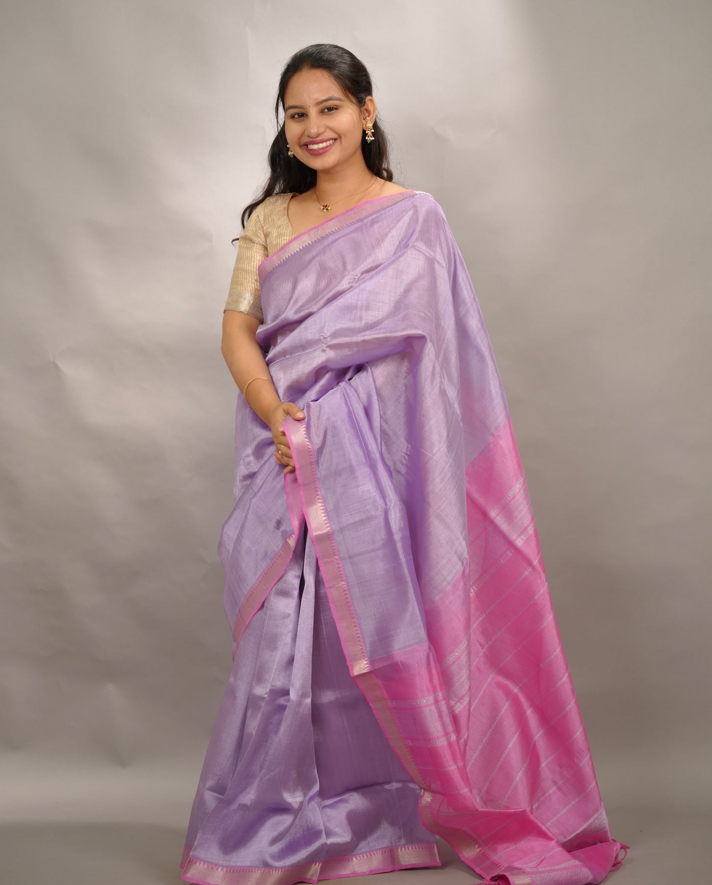 Lavender & Pink Handloom Mangalagiri Silk Saree| Looms & Tassels