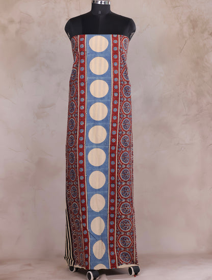 Ajrakh Handblock Printed Pure Cotton Top Material | Looms & Tassels