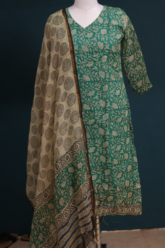 Handblock printed kota 3 piece suit (stitched)