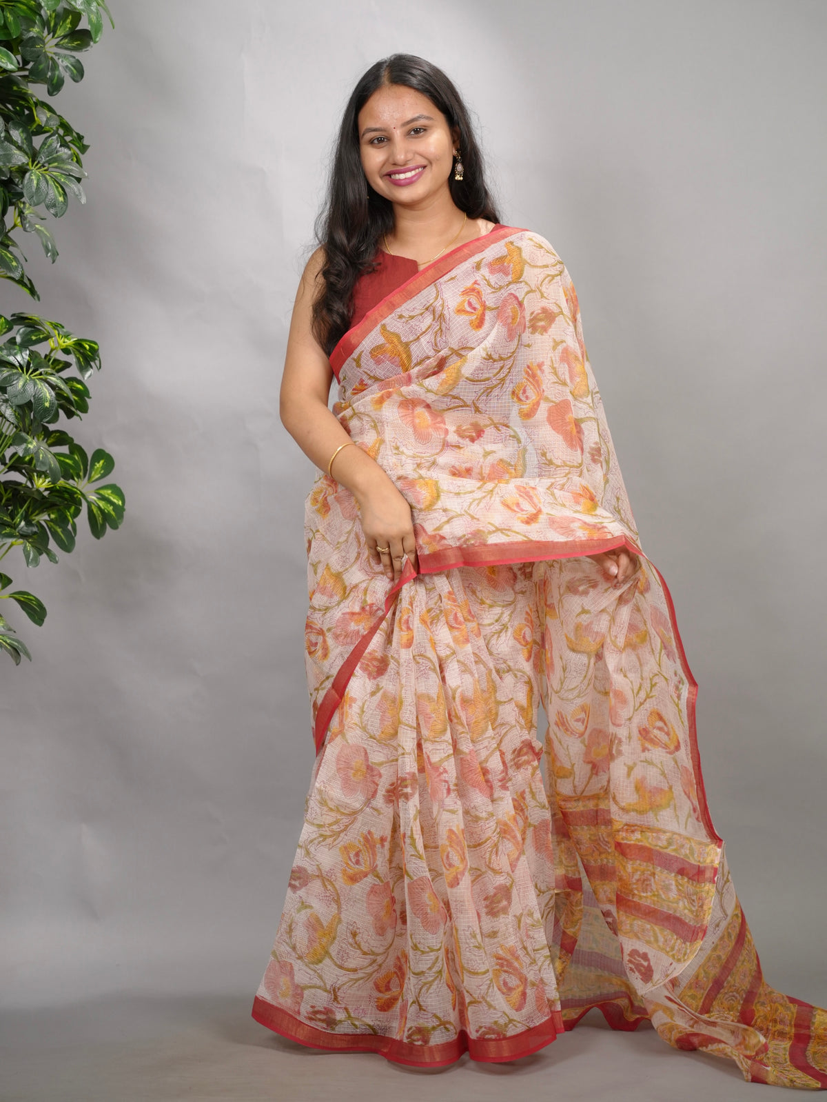 Off white Pure Kota Doria Saree with Bagru Handblock Prints