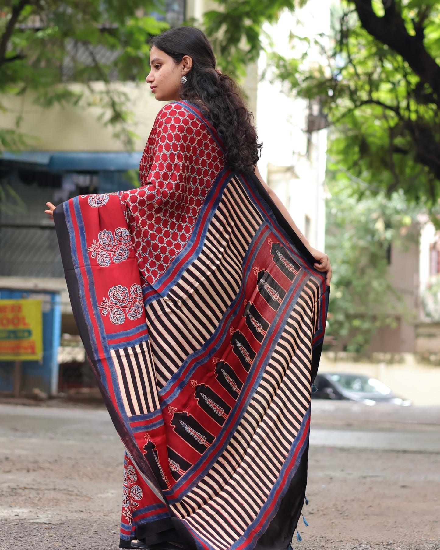 Ajrakh Modal Silk Saree