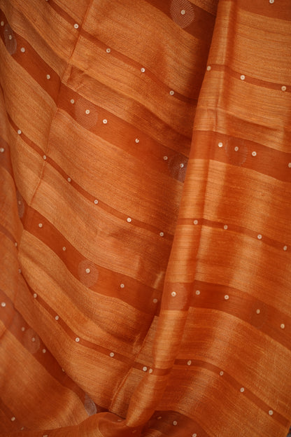 Rust Orange Handloom Jamdhani Pure Matka Silk Saree with Muslin Silk Pallu