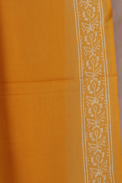 Yellow Bagru Handblock printed MulMul cotton saree