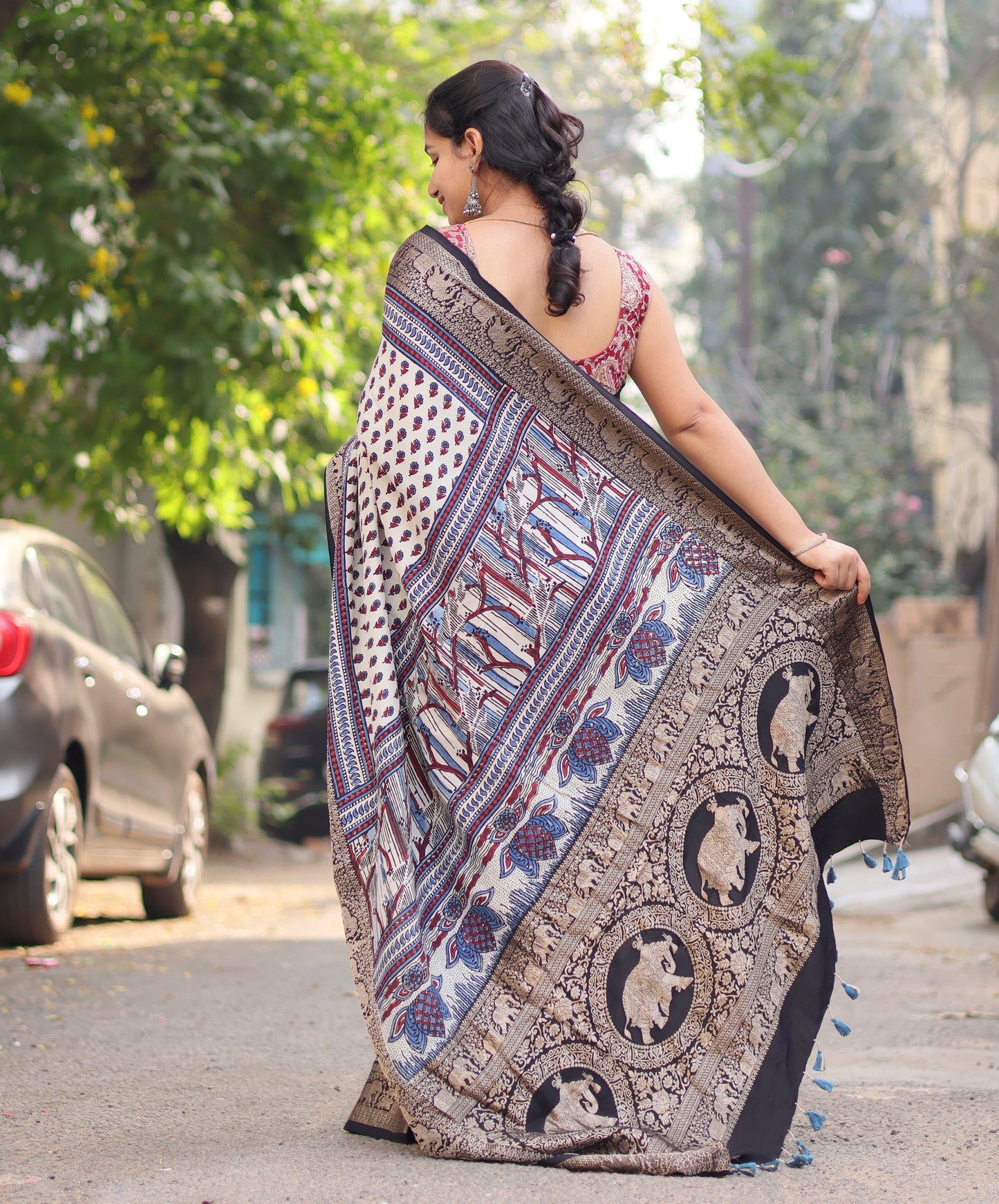 Ajrakh Dola Silk Saree