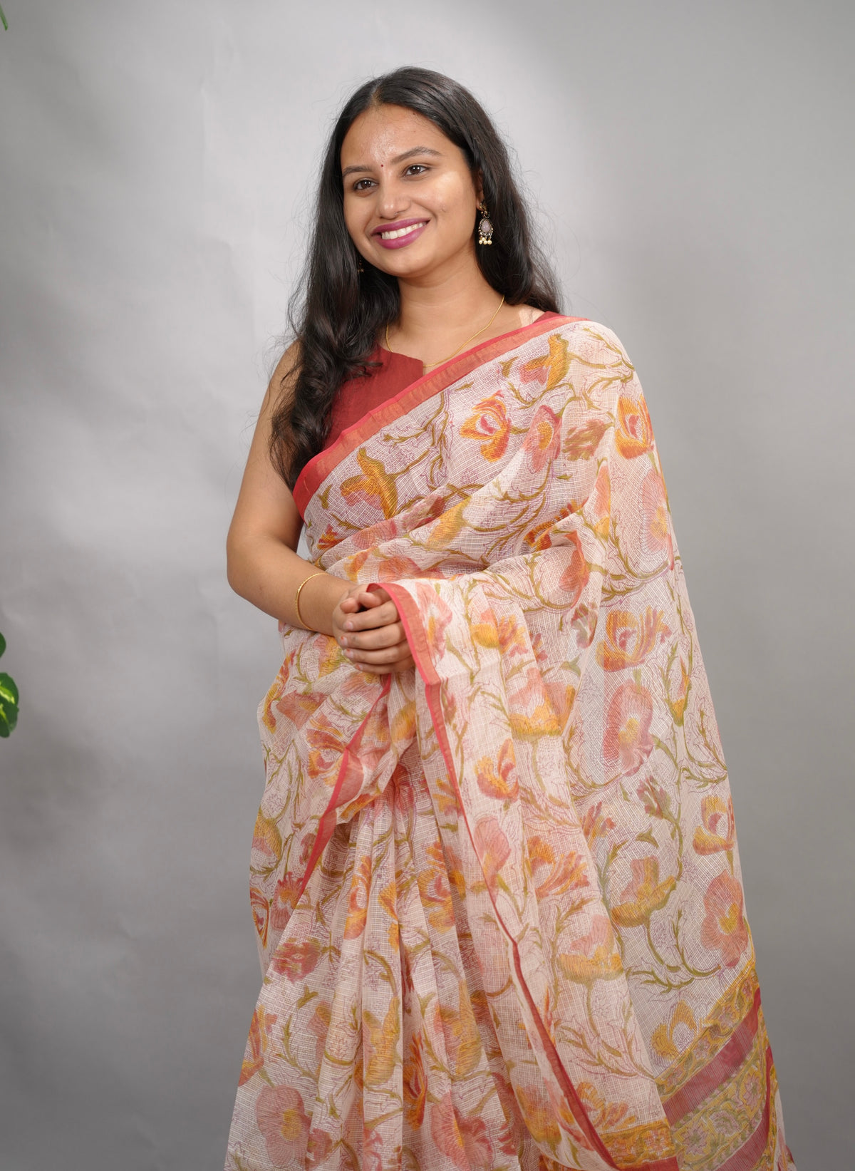 Off white Pure Kota Doria Saree with Bagru Handblock Prints
