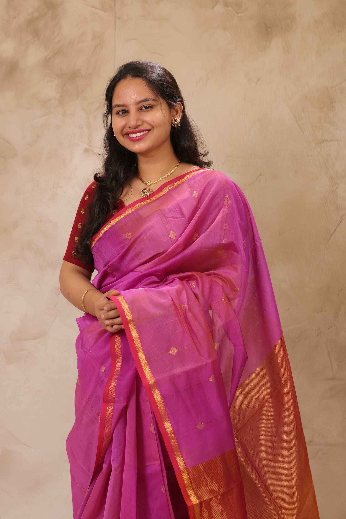 Lavender Handloom Maheswari Silk Cotton Sarees | Looms & Tassels