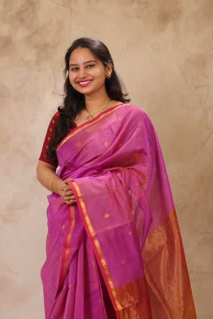 Lavender Handloom Maheswari Silk Cotton Sarees | Looms & Tassels