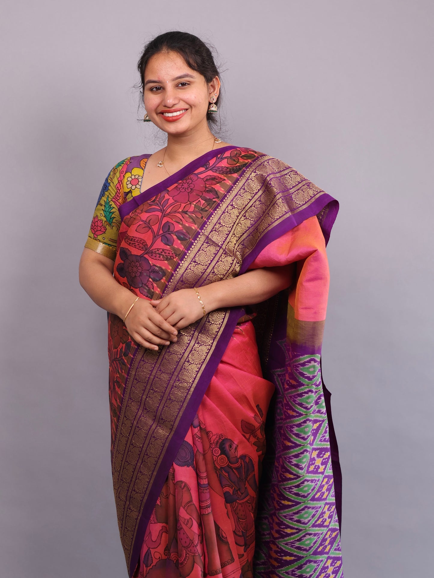Kanchi Pattu Hand Painted Pen Kalamkari Saree