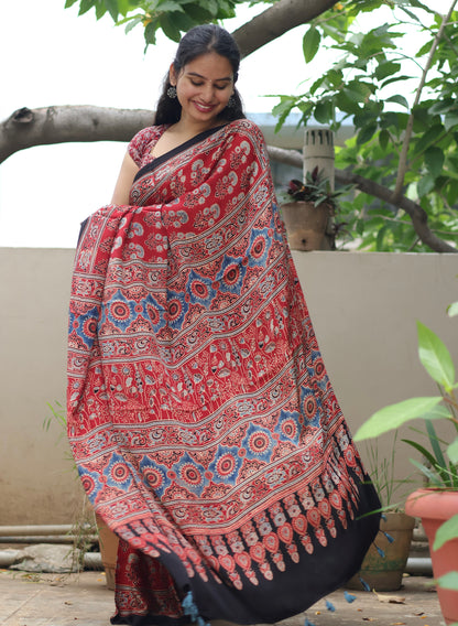 Ajrakh Modal Silk Saree