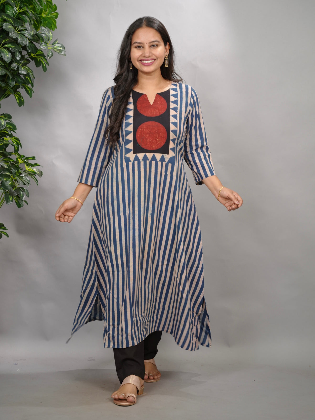 Blue Ajrakh Pattern Hand Block printed Aline Kurti | Looms & Tassels