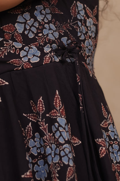 Black Pure Mul Cotton Ajrakh Mini Dress | Looms & Tassels