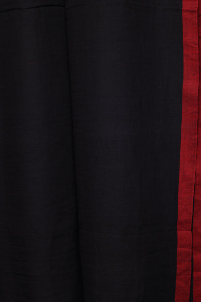 Black & Red Pure Handwoven Malai Cotton Saree with Butta Weaving border