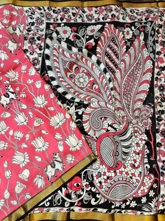 pichwai Nizam Border Kalamkari Silk Saree