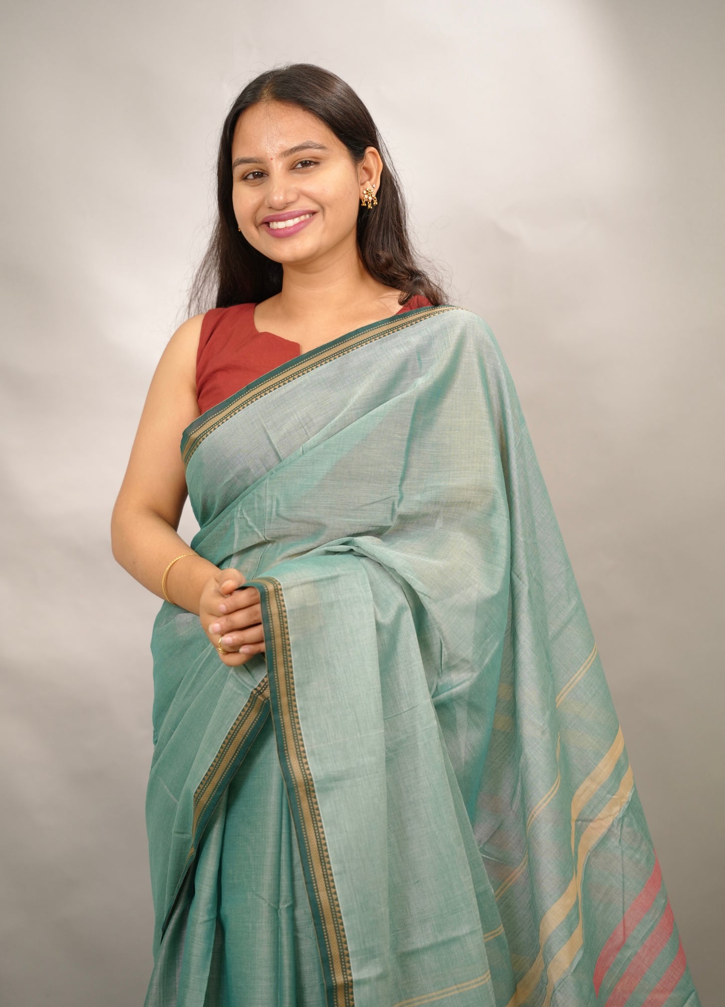Sea green Narayanpet Cotton Saree | Looms & Tassels