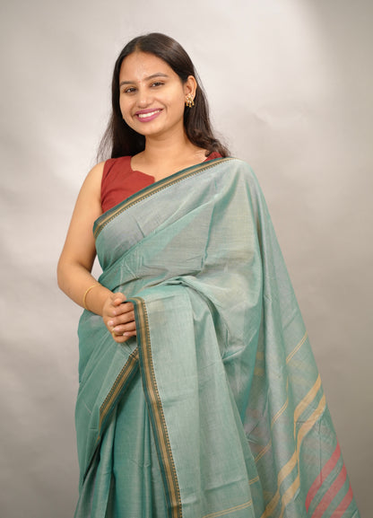 Sea green Narayanpet Cotton Saree | Looms & Tassels