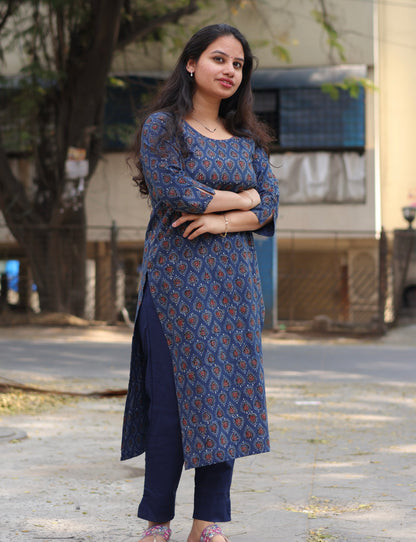 Indigo Ajrakh Hand Block printed Kurta