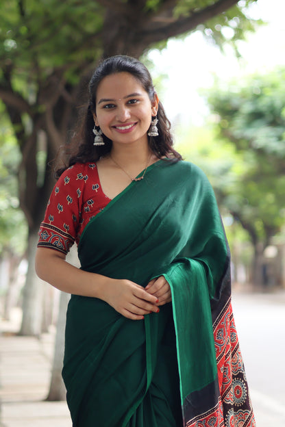 Green Ajrakh Modal Silk Saree