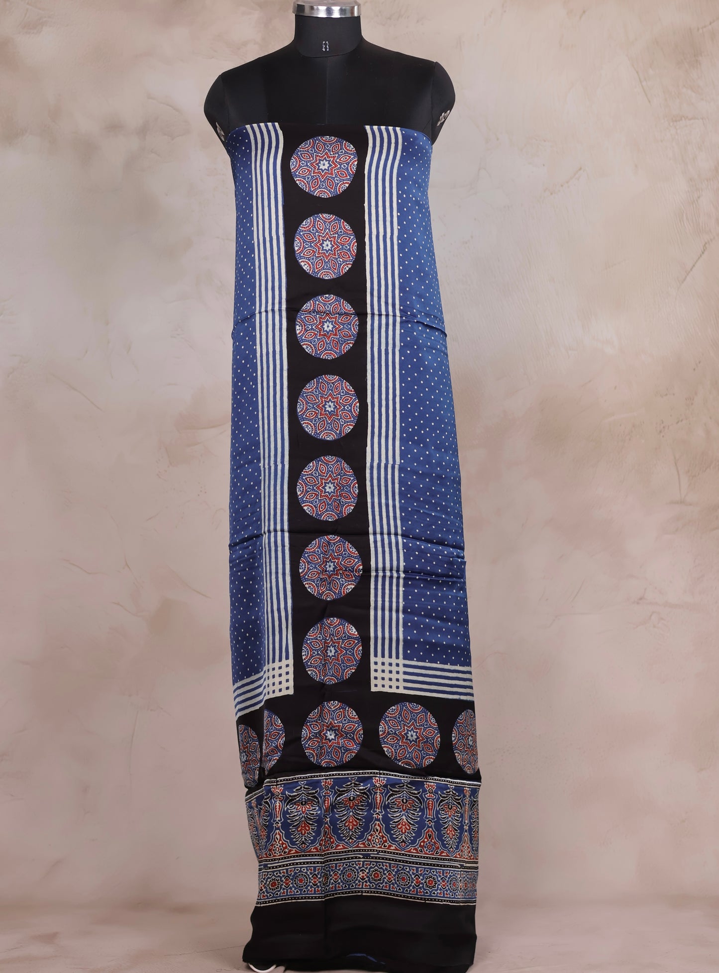 Indigo Ajrakh Handblock Printed Modal Silk 2 Piece Suit Set | Looms & Tassels