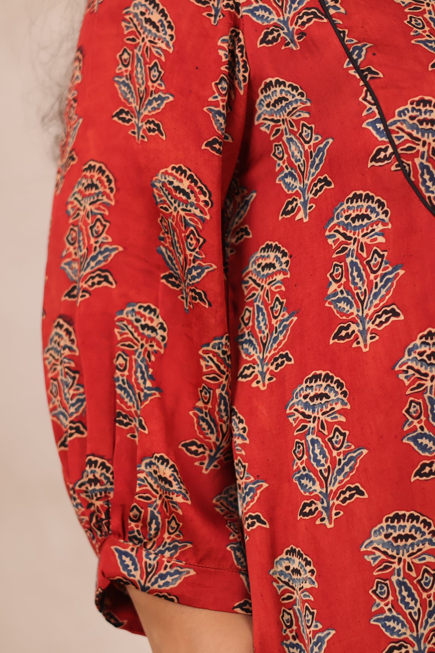 Red Ajrakh Modal Silk Aline Dress | Looms & Tassels