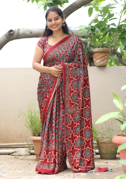 Ajrakh Modal Silk Saree