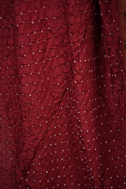Maroon Handcrafted Bandhani Paithani Dola Silk Saree | Looms & Tassels