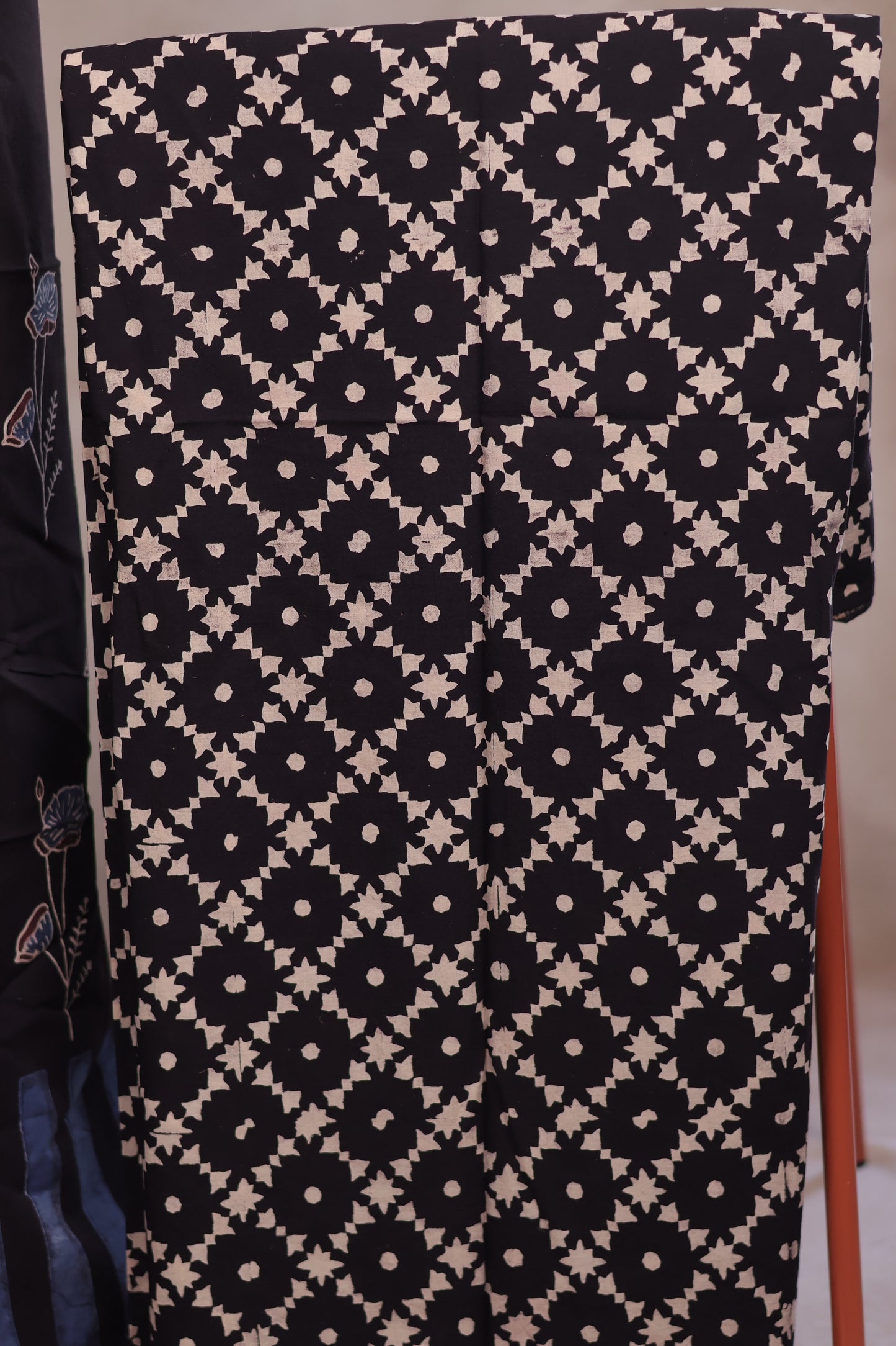 Black Ajrakh Handblock Printed Pure Cotton 2 Piece Suit Set | Looms & Tassels