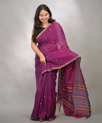Purple Narayanpet Cotton Saree With Butta Weaving | Looms & Tassels