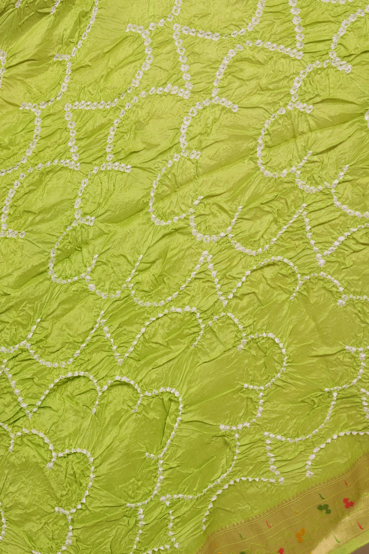 Pista Green Handcrafted Pattern Bandhani Paithani Dola Silk Saree | Looms & Tassels