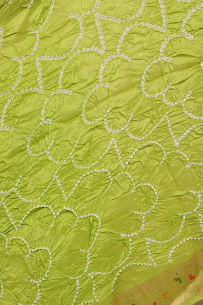 Pista Green Handcrafted Pattern Bandhani Paithani Dola Silk Saree | Looms & Tassels