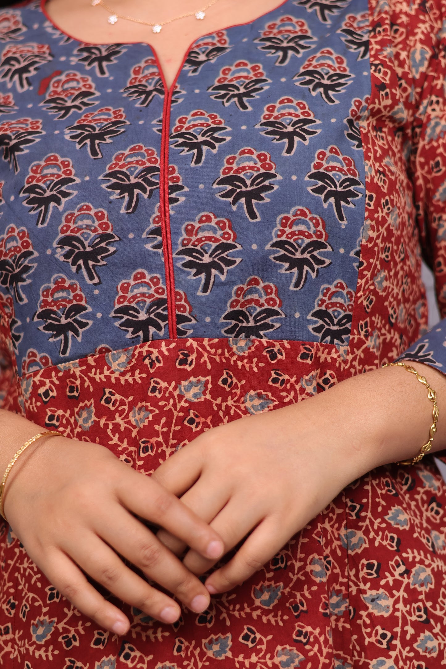 Red & Blue Ajrakh Hand Block printed Aline Kurti