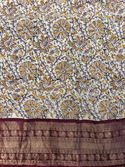 Black & Maroon Kuppadam Border Kalamkari Uppada Silk Saree