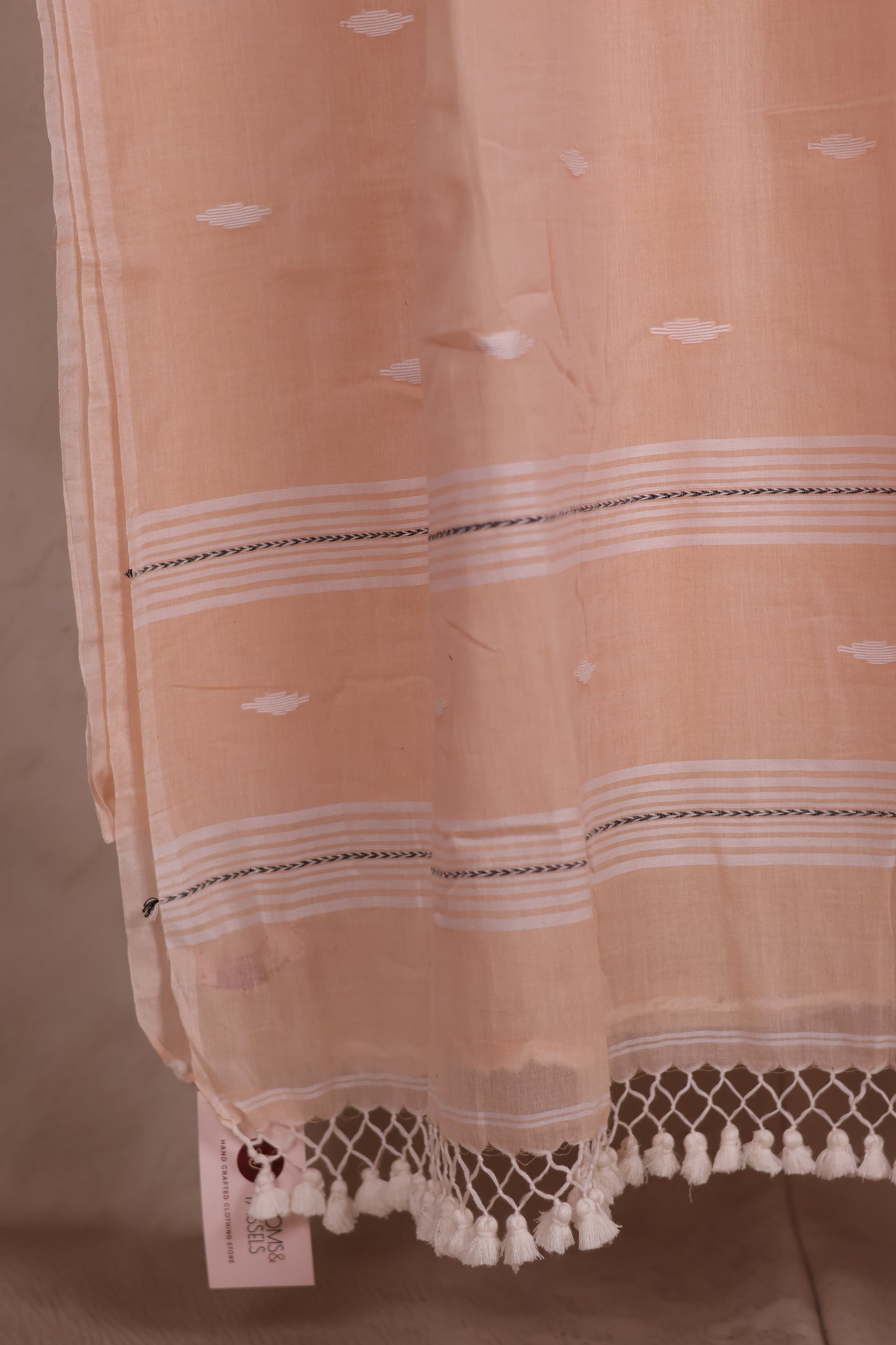 Handwoven Malai Cotton Saree with Butta Weaving | Looms & Tassels