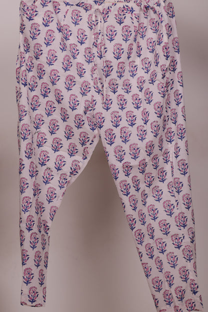 Blue Handblock printed Pure Mul Cotton with Kota Duppata 3 piece suit (stitched)