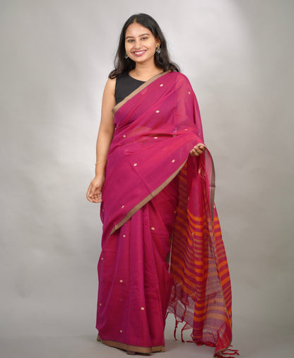 Pink Narayanpet Cotton Saree With Butta Weaving | Looms & Tassels