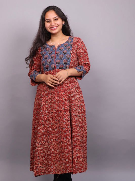 Red & Blue Ajrakh Hand Block printed Aline Kurti