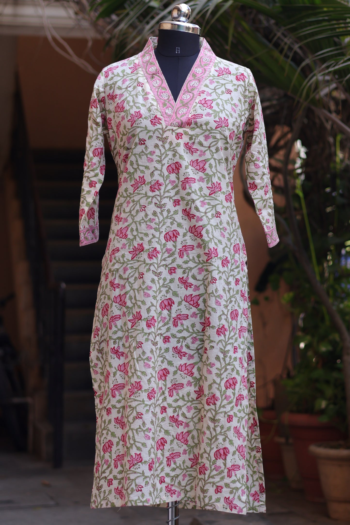 Handblock printed Pure Mul Cotton with Mul Cotton Duppata 3 piece suit (stitched)