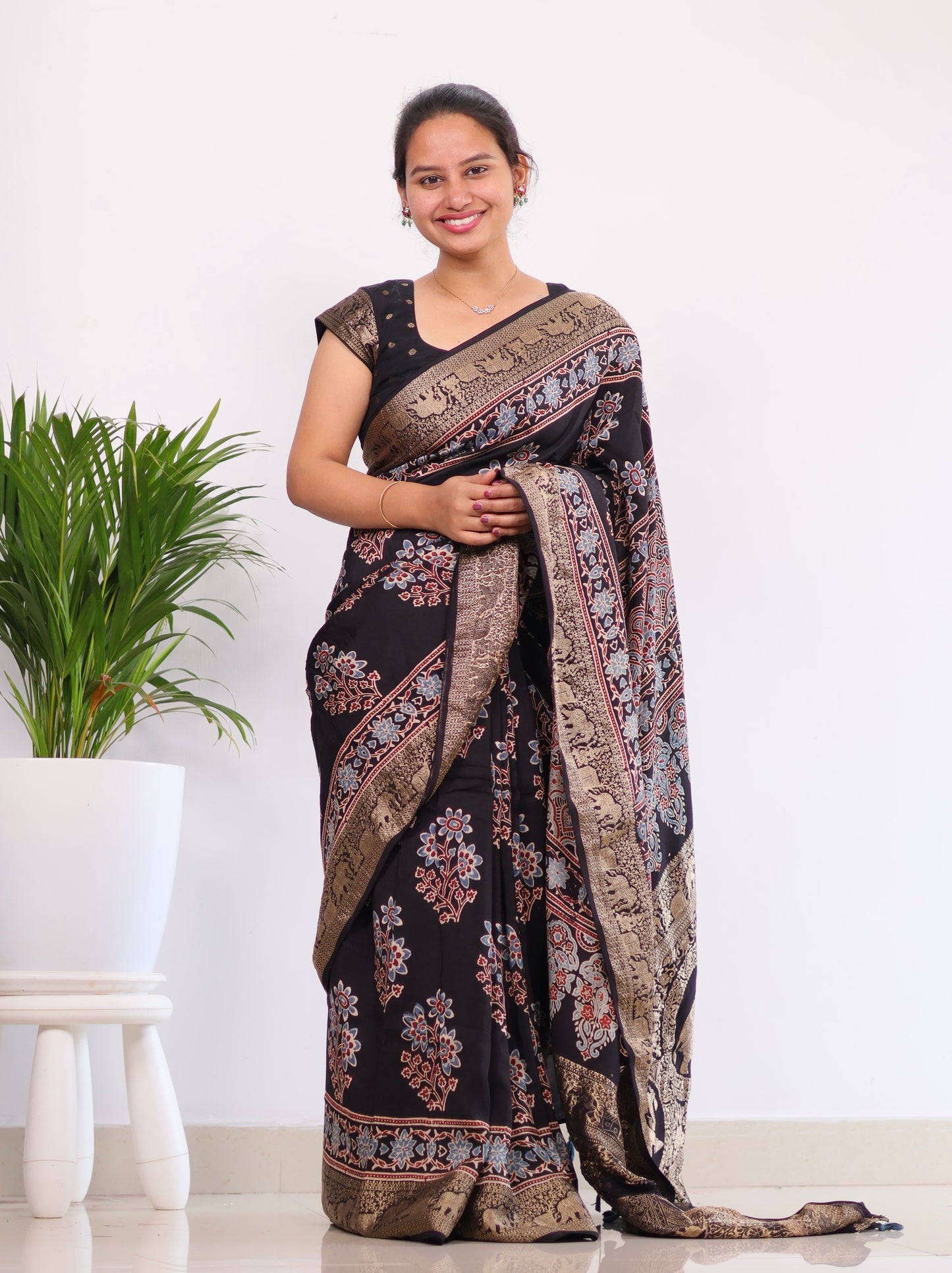 Ajrakh Dola Silk Saree