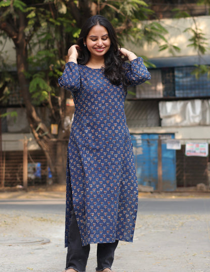 Ajrakh Hand Block Printed Kurti | Looms & Tassels