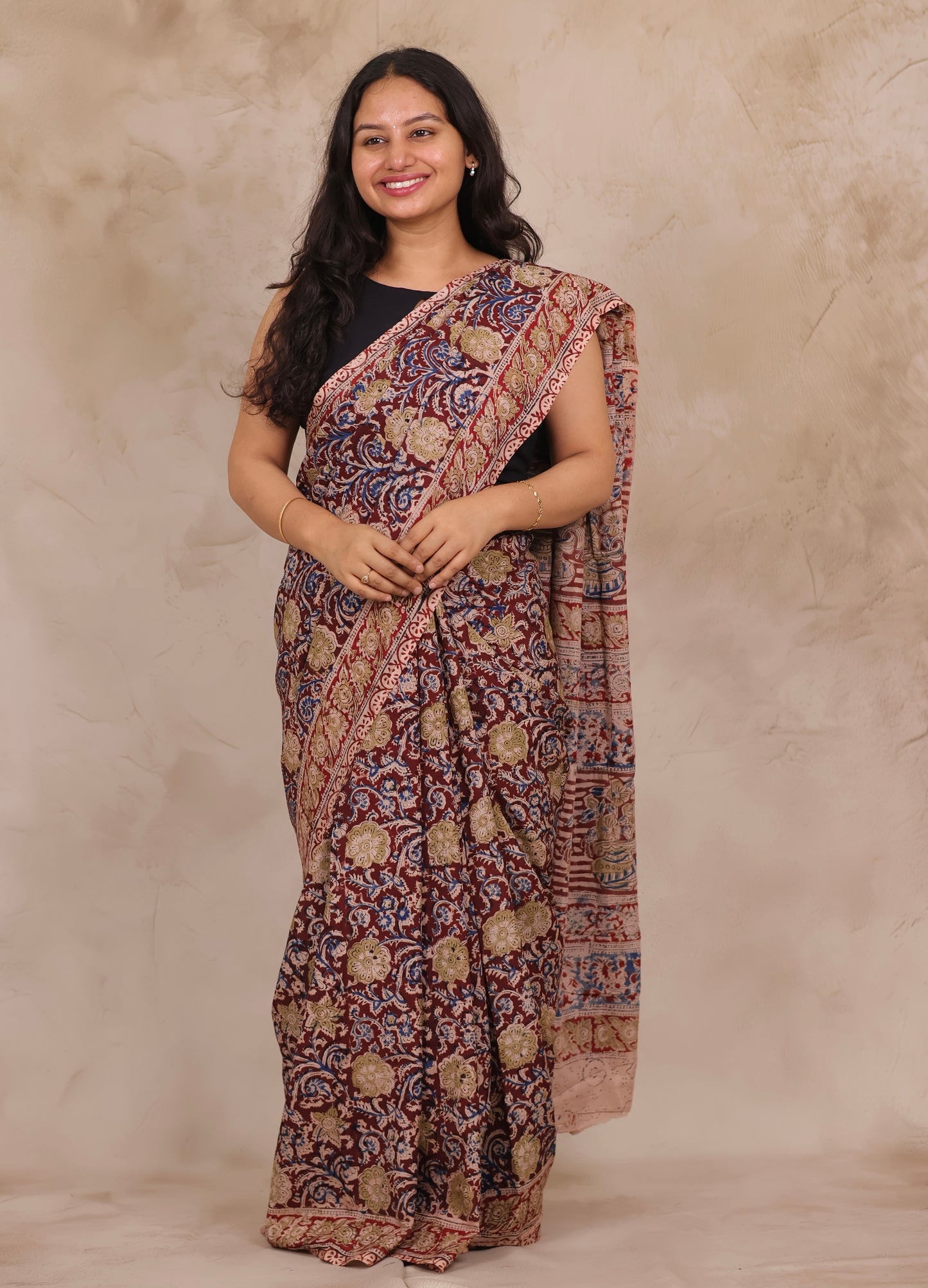 Hand Block Printed Kalamkari Chennur Silk Saree
