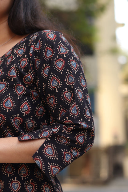 Black Ajrakh Hand Block Printed Kurti