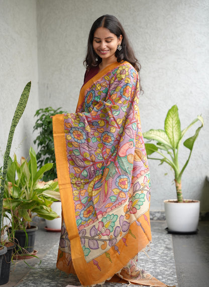Pen Kalamkari chennur silk duppata