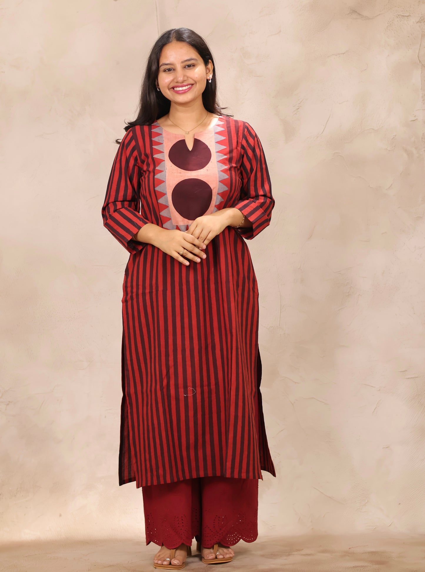 Red Contemporary Ajrakh Pattern Hand Block Cotton printed Kurti | Looms & Tassels