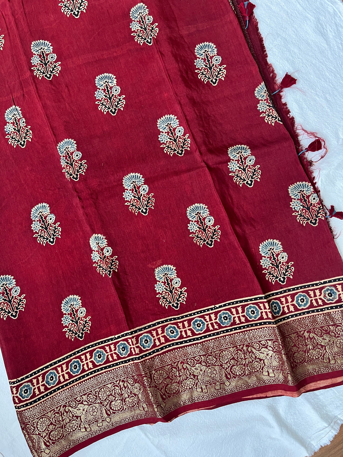 Ajrakh Dola Silk Saree