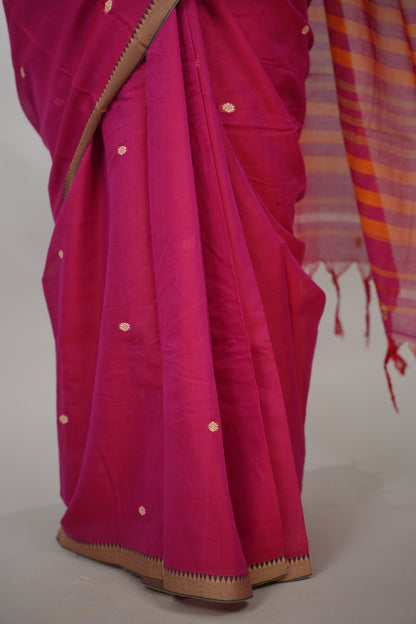 Pink Narayanpet Cotton Saree With Butta Weaving | Looms & Tassels