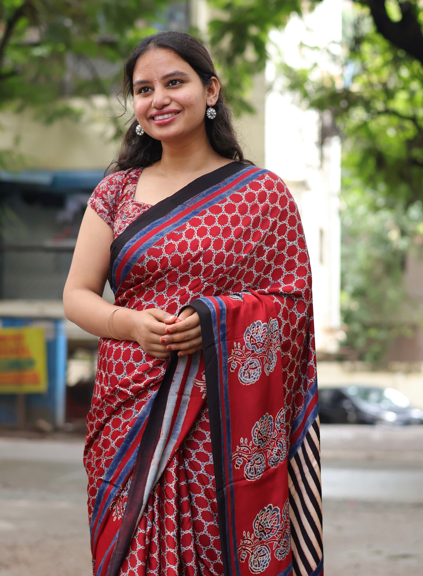 Ajrakh Modal Silk Saree